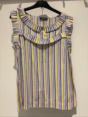 MaxMara Lavender and Yellow Striped Ruffle-Trim Tank